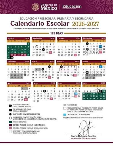 SEP ANUNCIA CALENDARIO ESCOLAR 2026-2027: 185 DÍAS DE CLASE Y NUEVAS FECHAS CLAVE