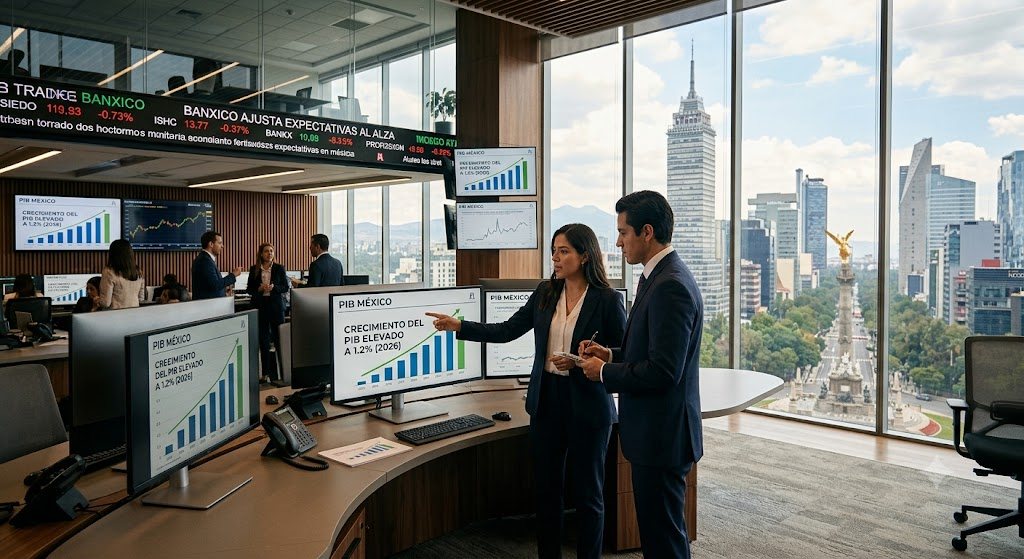 Especialistas del sector privado elevan a 1.2% la previsión de crecimiento del PIB de México para 2026.