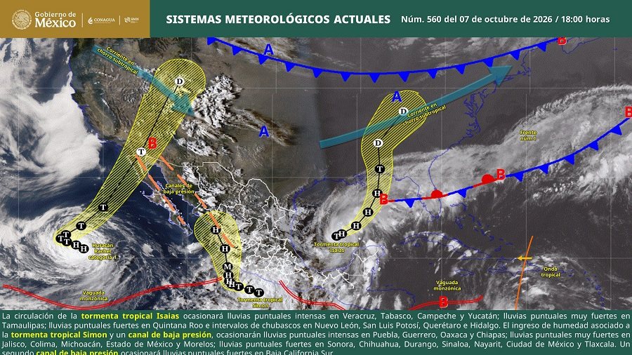 Isaías y dos posibles ciclones mantienen bajo alerta por lluvias a gran parte de México