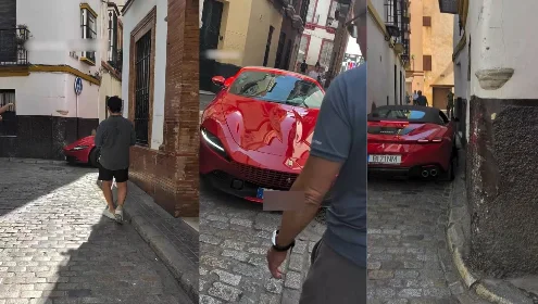 Atrapa las estrechas calles del casco histórico de Sevilla a un Ferrari de alto lujo